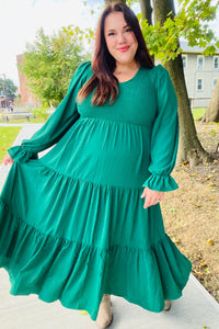 Beautiful You Smocked Ruffle Sleeve Maxi Dress in Green