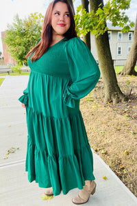 Beautiful You Smocked Ruffle Sleeve Maxi Dress in Green