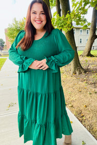 Beautiful You Smocked Ruffle Sleeve Maxi Dress in Green