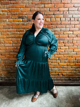 Load image into Gallery viewer, Goddess Grove Satin Maxi Dress in Green
