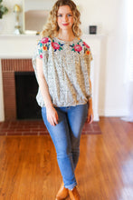 Load image into Gallery viewer, Perfectly Poised Ivory Animal Print Floral Embroidery Button Down Top
