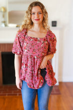 Load image into Gallery viewer, Just So Sweet Dusty Rose Floral Print Smocked Puff Sleeve Top
