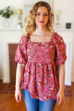 Load image into Gallery viewer, Just So Sweet Dusty Rose Floral Print Smocked Puff Sleeve Top
