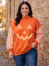 Load image into Gallery viewer, Gingham Grin Pumpkin Sweatshirt
