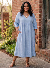 Load image into Gallery viewer, Simply Timeless V-Neck 3/4 Sleeve Midi Dress (multiple color options)
