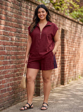 Load image into Gallery viewer, Coastal Retreat Zip Front Sleeveless Top and Striped Shorts Set (multiple color options)
