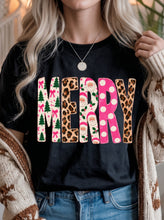 Load image into Gallery viewer, Leopard Merry Graphic Tee &amp; Sweatshirt (2 color options)
