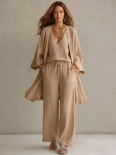 Load image into Gallery viewer, Gracefully Gathered Top &amp; Cardigan &amp; Pants Three-Piece Set (multiple color options)
