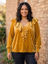 Load image into Gallery viewer, Velvet After Dark Ruffle Blouse (multiple color options)

