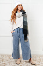 Load image into Gallery viewer, Wanderlust Wrap Oversized Plaid Fringe Scarf in Grey and Jade
