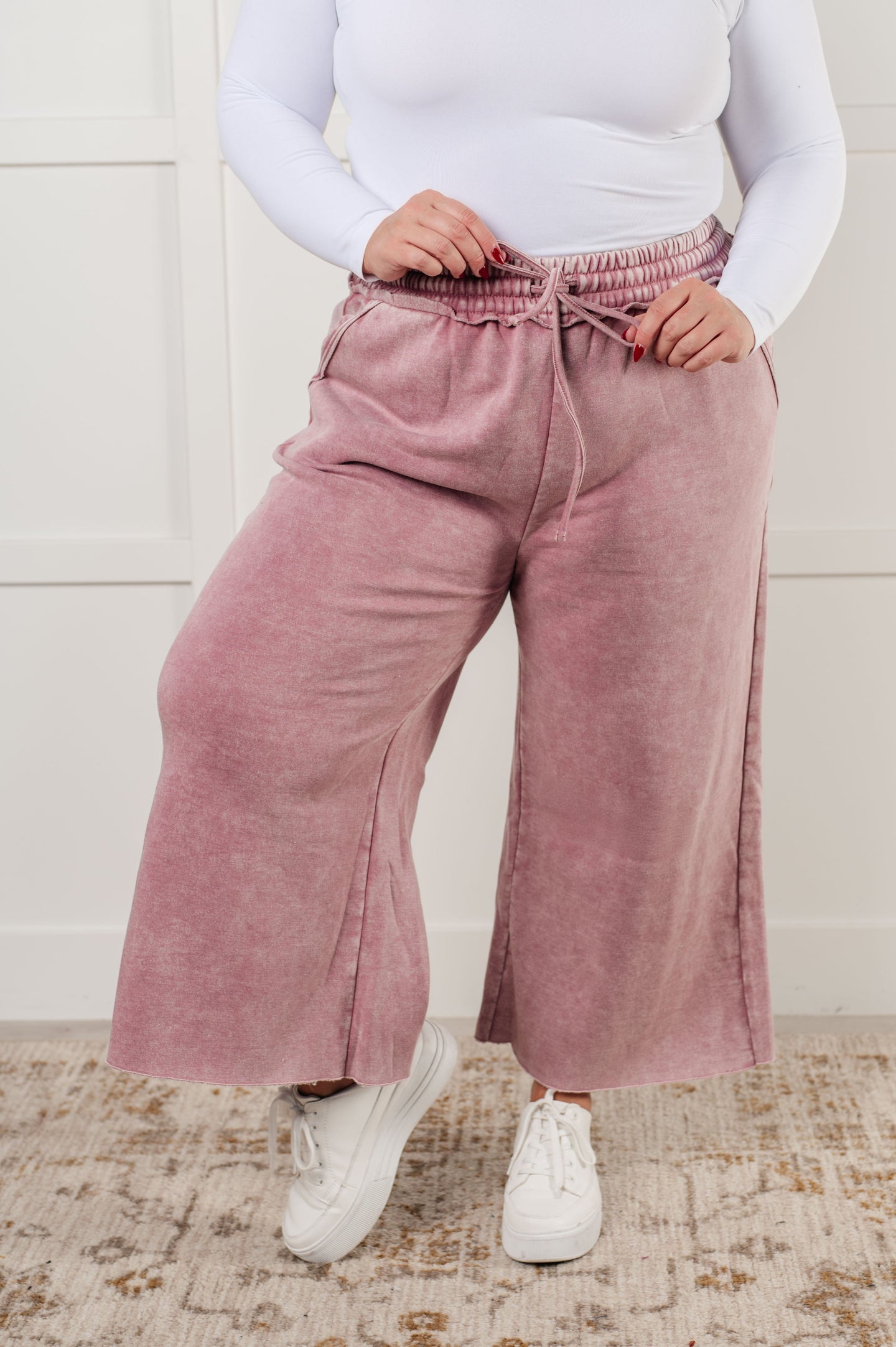 In or Out Wide Leg Cropped Pants in Light Rose