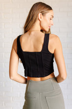 Load image into Gallery viewer, It&#39;s All About the Balance Twill Square Neck Crop Top in Black
