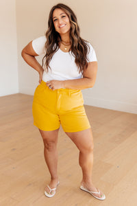 Jenna High Rise Control Top Cuffed Shorts in Yellow by Judy Blue
