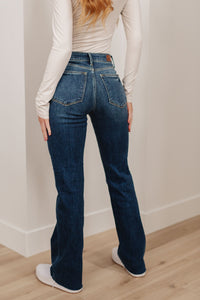 Josephine Mid Rise Raw Hem Bootcut Jeans by Judy Blue