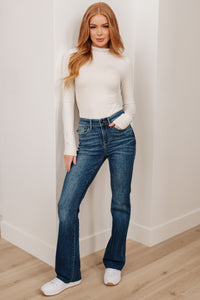 Josephine Mid Rise Raw Hem Bootcut Jeans by Judy Blue