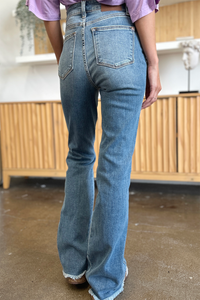 Distressed Raw Hem Bootcut Jeans by Judy Blue