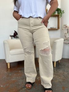 High Waist Distressed Wide Leg Jeans by Judy Blue