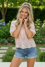 Load image into Gallery viewer, Pretty in Pink Floral Embroidered Button Down Top
