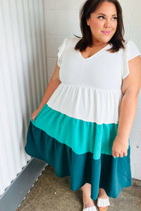 Sending My Love Color Block Midi Dress in Seafoam & Emerald