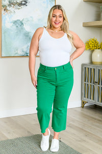 Lisa High Rise Control Top Wide Leg Crop Judy Blue Jeans in Kelly Green