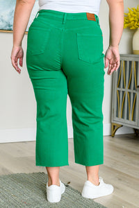Lisa High Rise Control Top Wide Leg Crop Judy Blue Jeans in Kelly Green