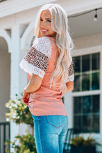 Load image into Gallery viewer, Wild But Sweet Leopard Lace Trim Ribbed Round Neck Top
