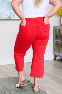 Lisa High Rise Control Top Wide Leg Crop Judy Blue Jeans in Red