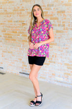 Load image into Gallery viewer, Lizzy Cap Sleeve Top in Fuchsia and Green Floral Paisley
