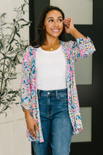 Load image into Gallery viewer, Lizzy Cardigan in Teal and Pink Floral Abstract
