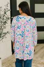 Load image into Gallery viewer, Lizzy Cardigan in Teal and Pink Floral Abstract
