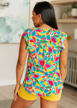 Load image into Gallery viewer, Lizzy Flutter Sleeve Top in Teal and Red Mod Floral
