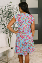 Load image into Gallery viewer, Lizzy Forever Flutter Sleeve Dress in Blue and Pink Paisley Floral
