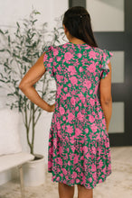Load image into Gallery viewer, Lizzy Forever Flutter Sleeve Dress in Green and Pink Floral
