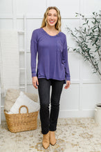 Load image into Gallery viewer, Long Sleeve Knit Top With Pocket In Denim Blue
