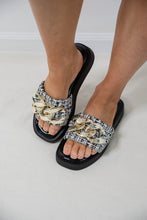 Load image into Gallery viewer, Tweed &amp; Chain Sandals
