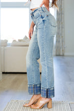 Load image into Gallery viewer, Miranda High Rise Plaid Cuff Vintage Straight Jeans By Judy Blue
