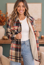 Load image into Gallery viewer, Cozy Plaid Sherpa Lined Shacket in Coffee
