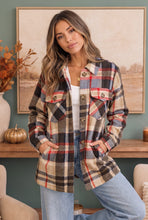 Load image into Gallery viewer, Cozy Plaid Sherpa Lined Shacket in Coffee
