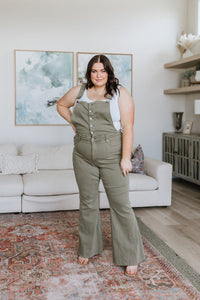 Olivia Control Top Release Hem Overalls in Olive by Judy Blue