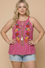 Load image into Gallery viewer, Boho Blooms Embroidered Halter Top in Fuchsia
