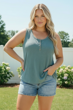 Load image into Gallery viewer, Waffle Knit Henley Tank in Dusty Teal
