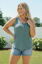 Load image into Gallery viewer, Waffle Knit Henley Tank in Dusty Teal
