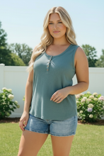 Load image into Gallery viewer, Waffle Knit Henley Tank in Dusty Teal

