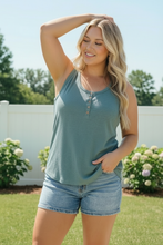 Load image into Gallery viewer, Waffle Knit Henley Tank in Dusty Teal
