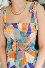 Load image into Gallery viewer, Paint Me Pretty Square Neck Dress in Lime, Blue and Tangerine

