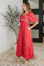 Load image into Gallery viewer, Petals &amp; Promises V-Neck Dress in Red Multi
