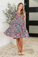Load image into Gallery viewer, Petal to the Metal Flutter Sleeve Dress in Navy/Coral
