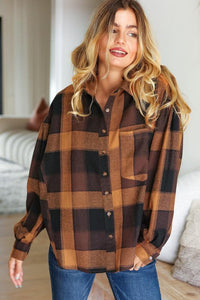 Rock'n Plaid Button Down Oversized Shirt in Camel & Charcoal