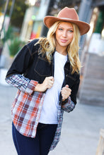 Load image into Gallery viewer, Seize The Day Black Denim &amp; Plaid Cut Edge Shacket
