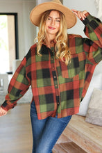 Load image into Gallery viewer, Rock&#39;n Plaid Button Down Oversized Shirt in Olive &amp; Rust
